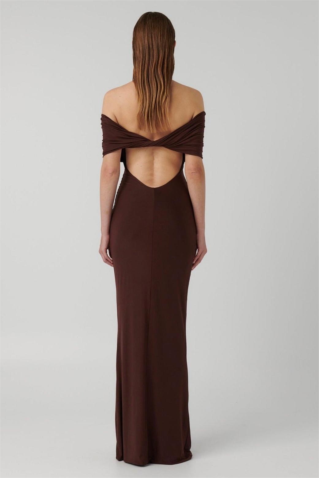 Solid Off-Shoulder Knotted Maxi Dress