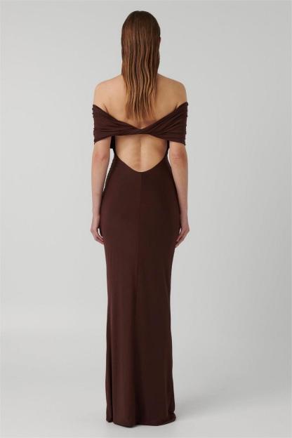 Solid Off-Shoulder Knotted Maxi Dress