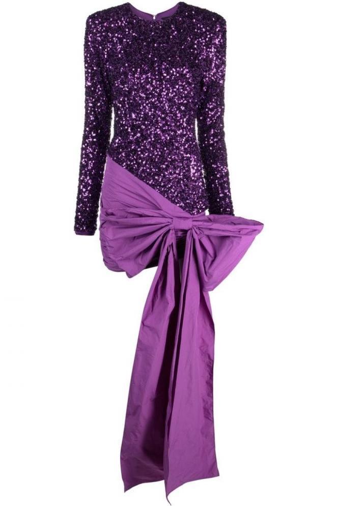 Sequin Long Sleeve Bow Midi Dress