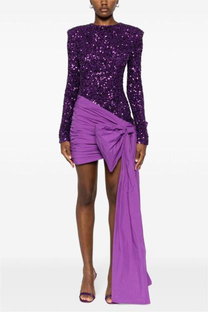 Sequin Long Sleeve Bow Midi Dress