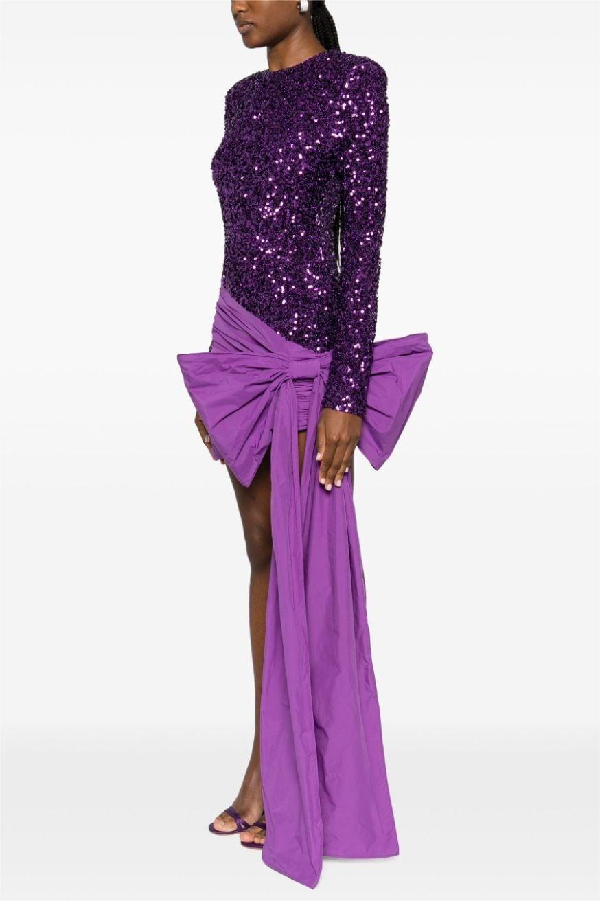 Sequin Long Sleeve Bow Midi Dress