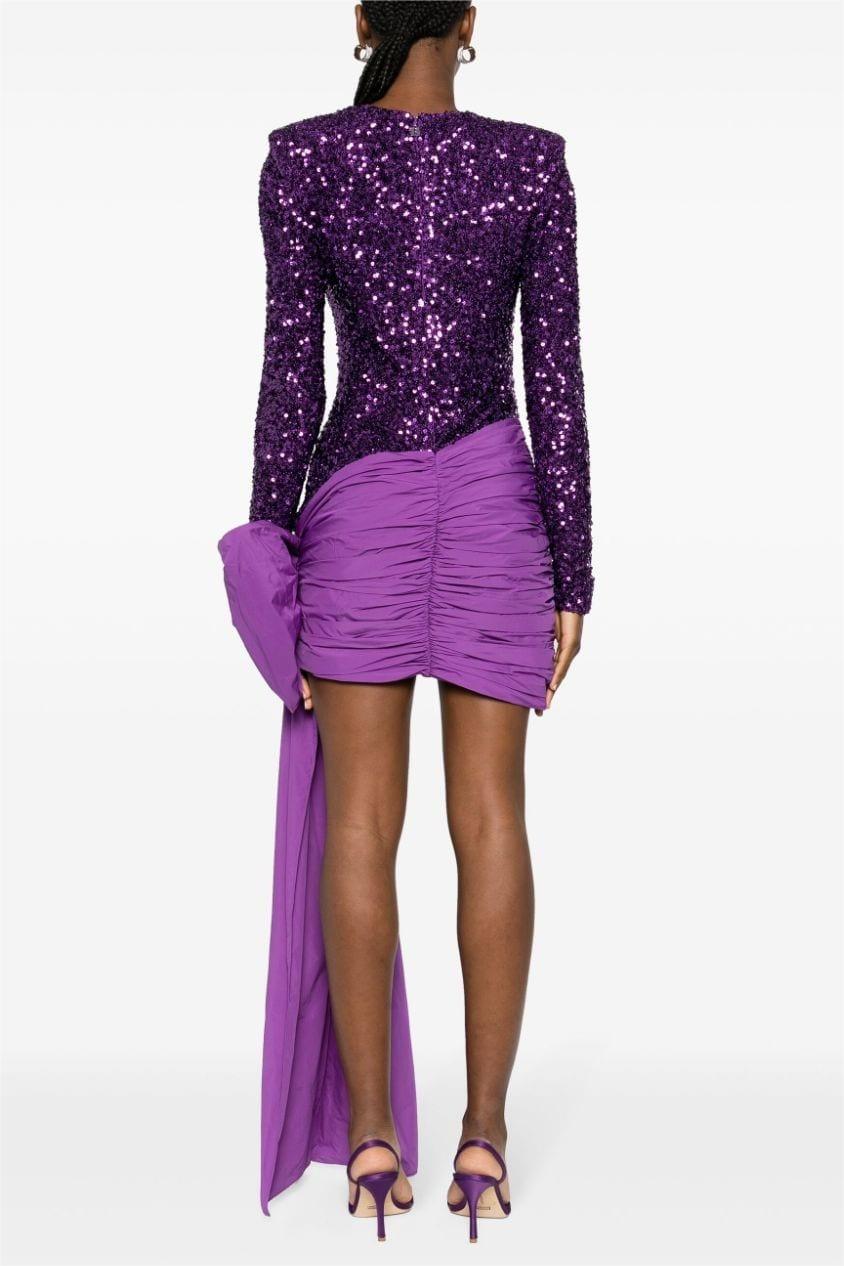 Sequin Long Sleeve Bow Midi Dress