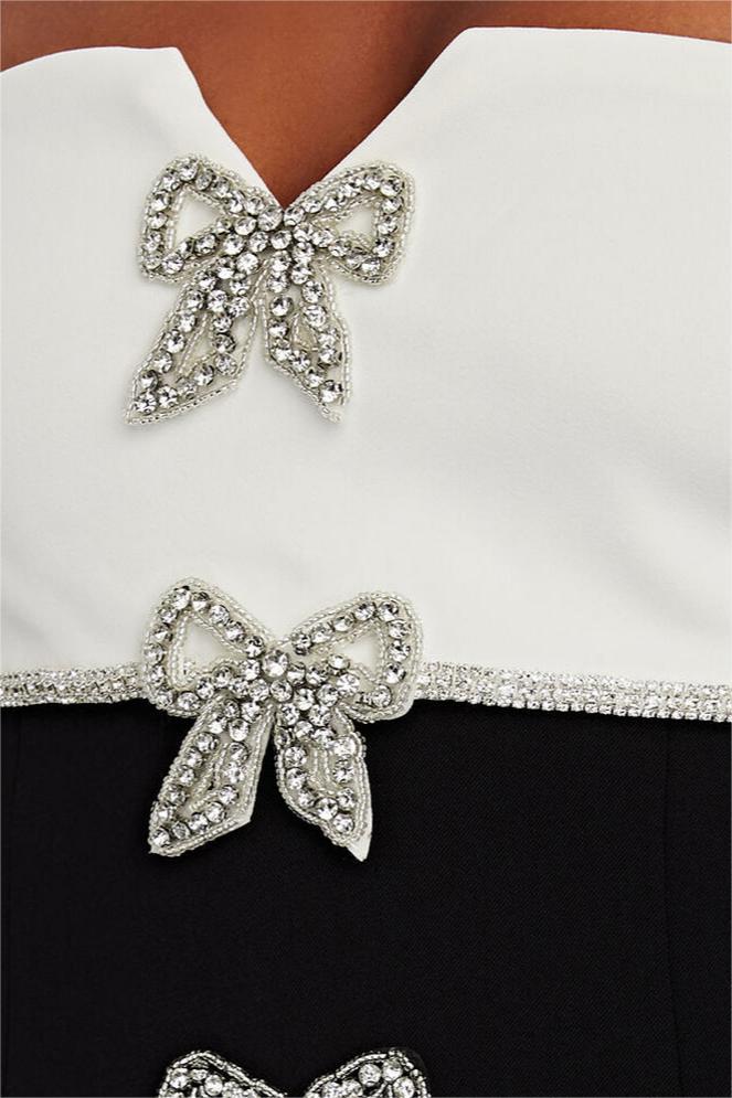 Contrast Color Bow Strapless Mini Dress