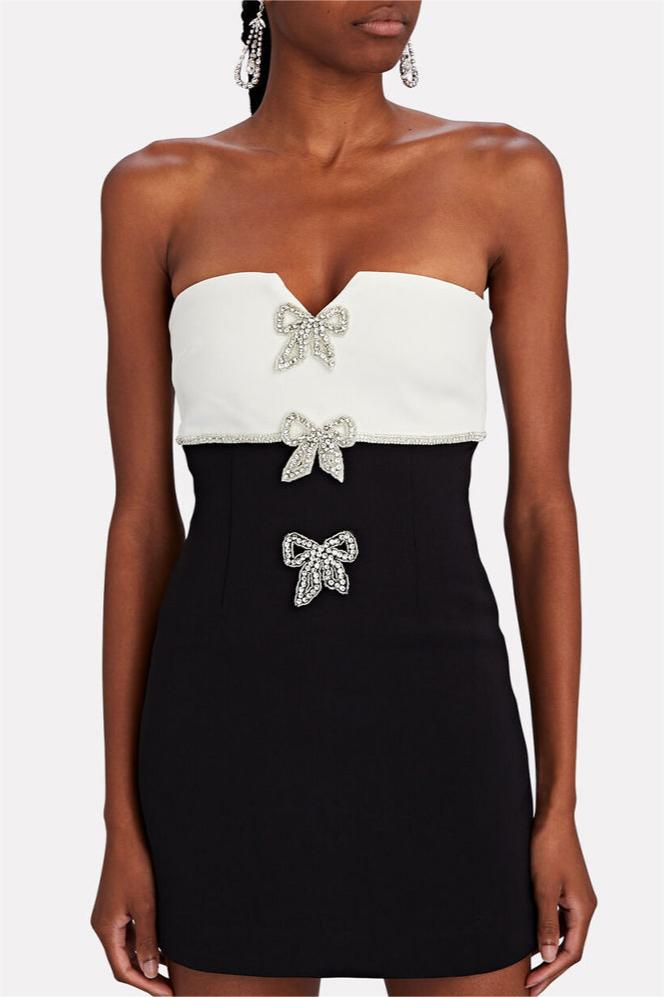 Contrast Color Bow Strapless Mini Dress