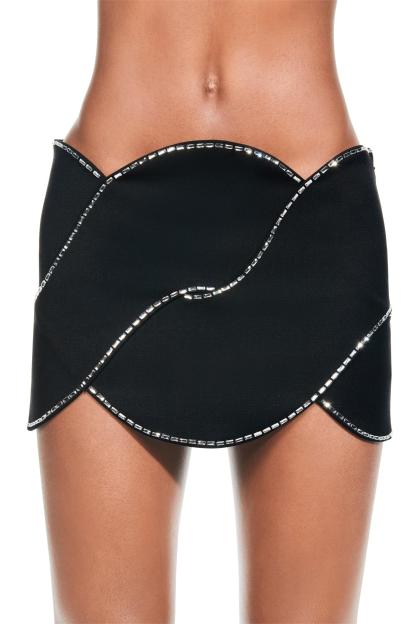 Rhinestone Cut-Out Long Sleeve Mini Top & Mid Waist Mini Skirt Set