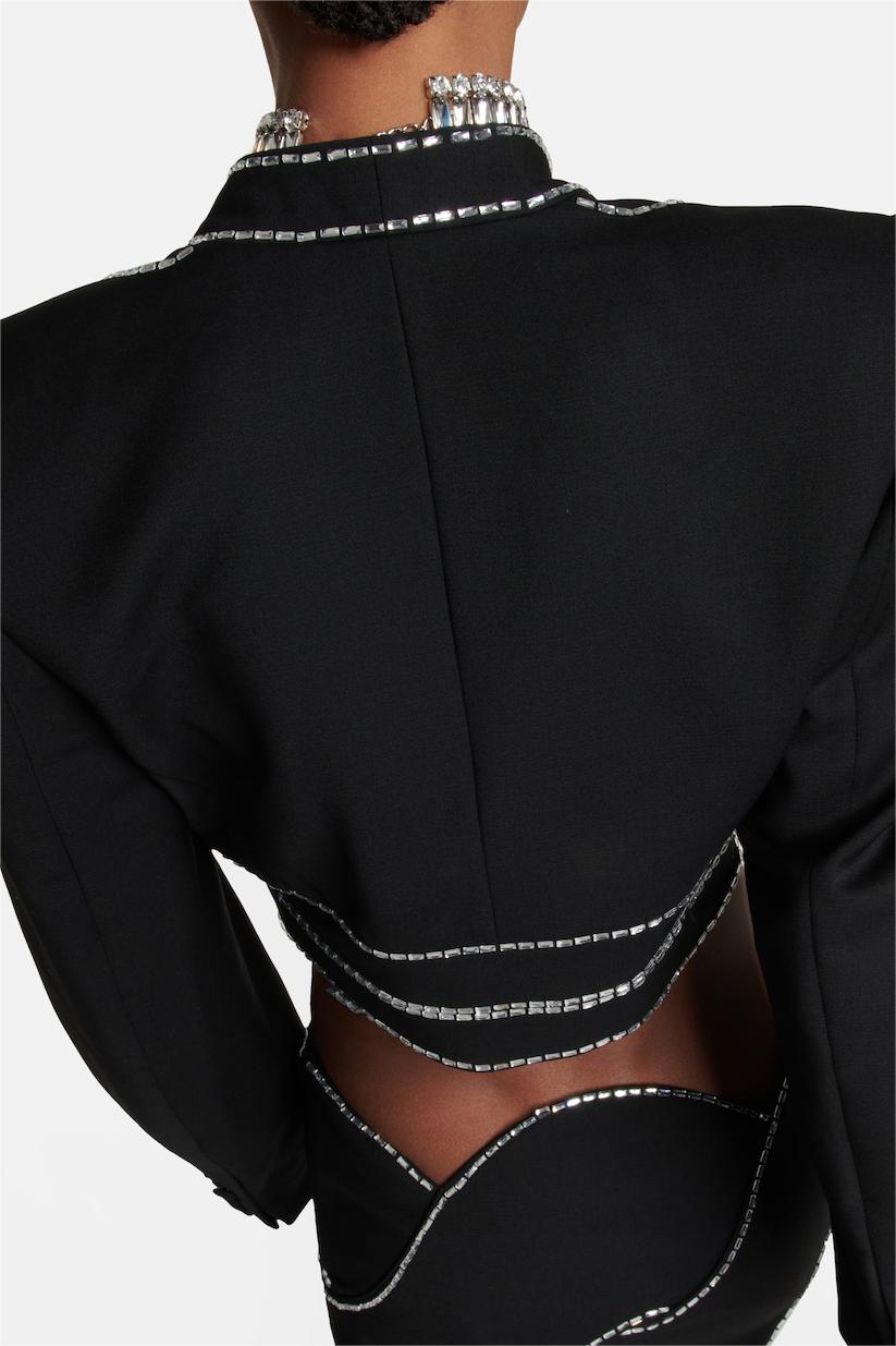 Rhinestone Cut-Out Long Sleeve Mini Top & Mid Waist Mini Skirt Set