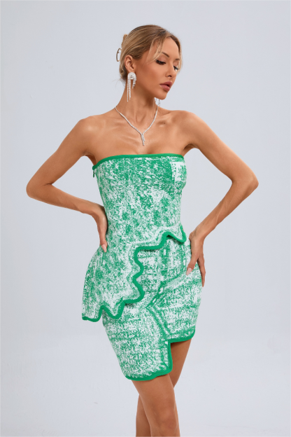 Abstract Print  Asymmetrical Strapless Mini Top & Hight Waist Mini Skirt Set