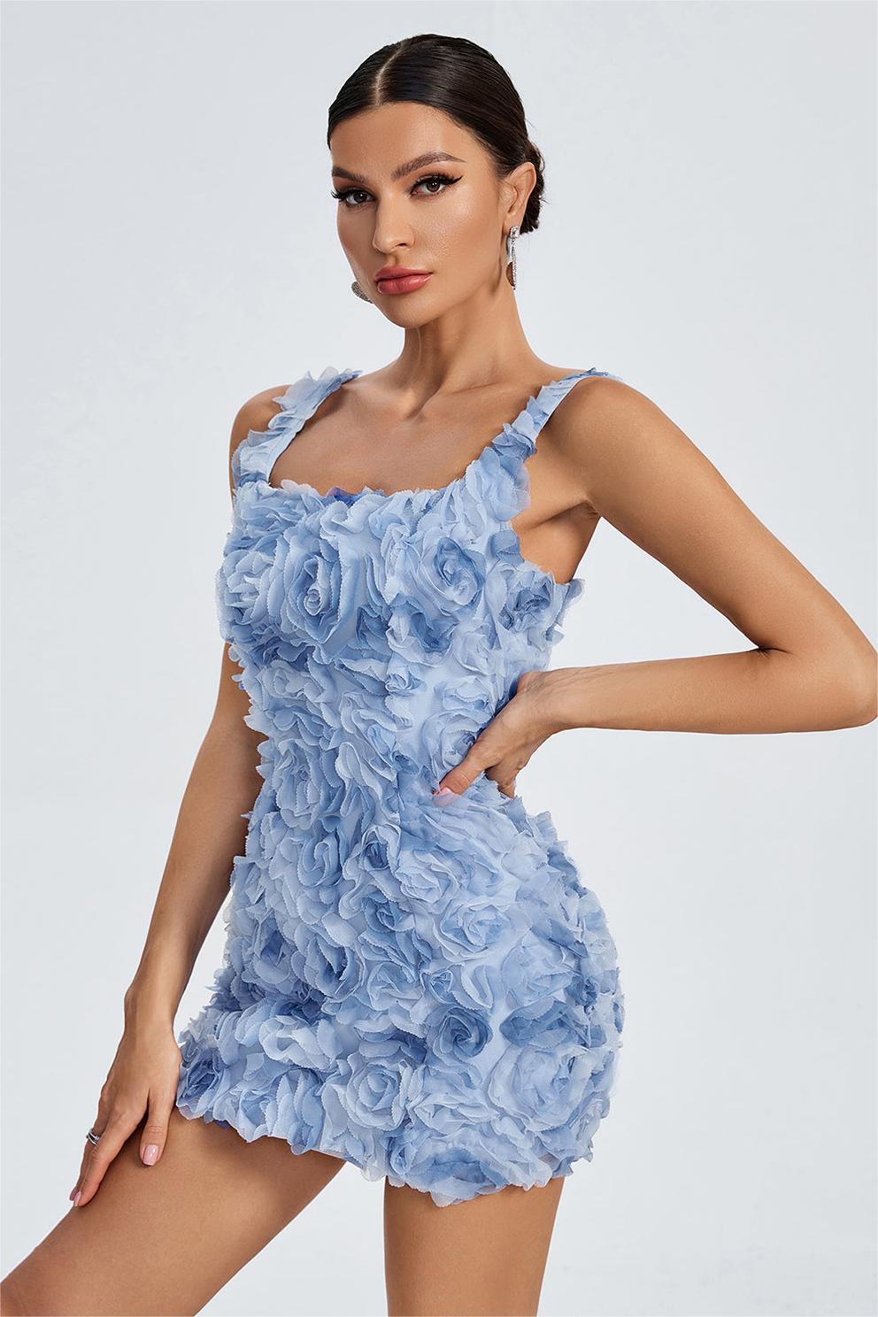 3D Flower  Square Collar Slip Mini Dress