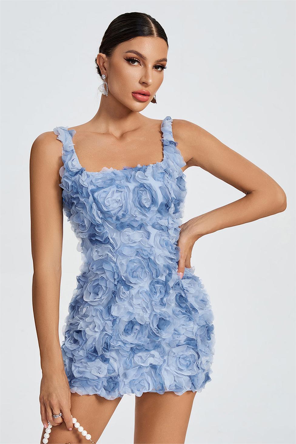 3D Flower  Square Collar Slip Mini Dress