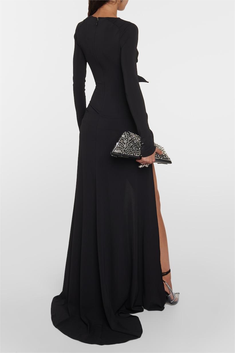 Bow Long Sleeve High Split Maxi Dress