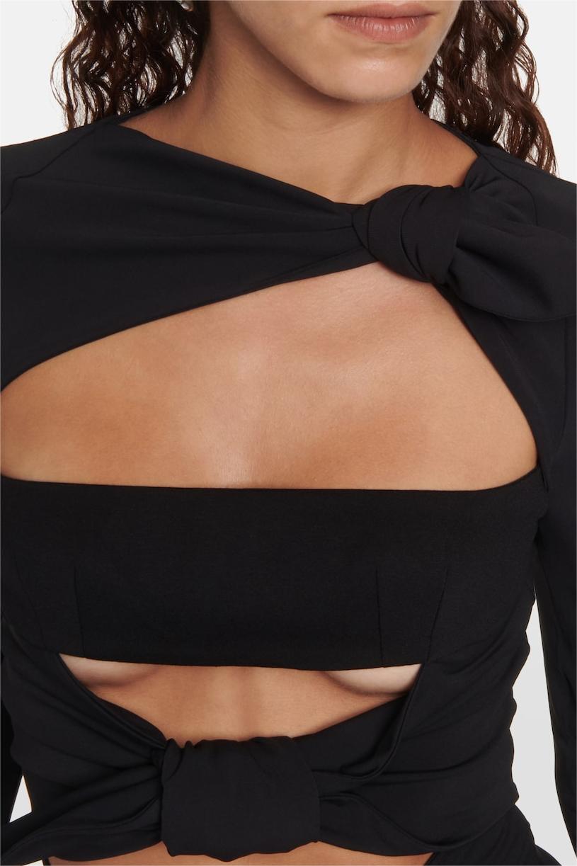 Bow Long Sleeve High Split Maxi Dress