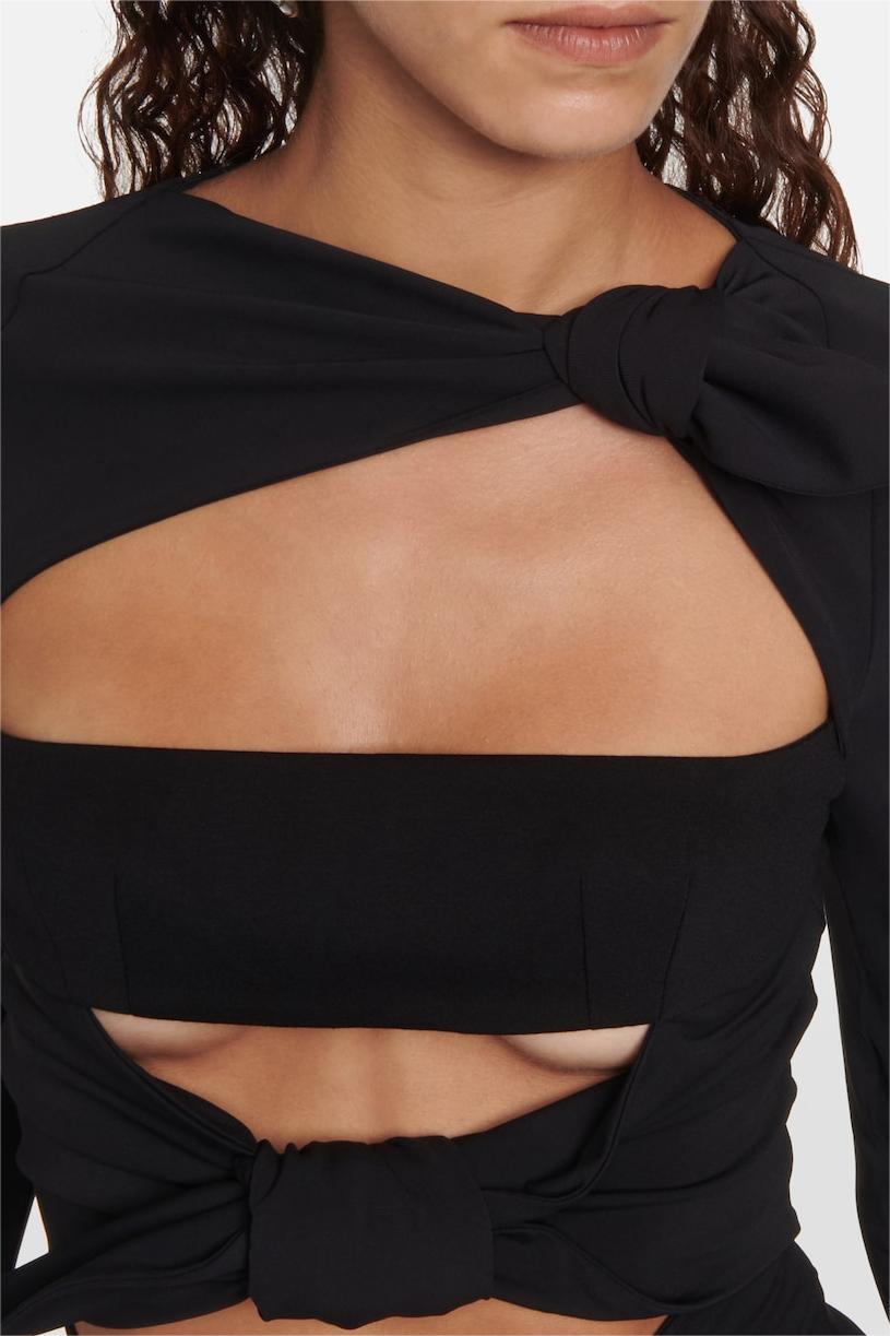 Bow Long Sleeve High Split Maxi Dress