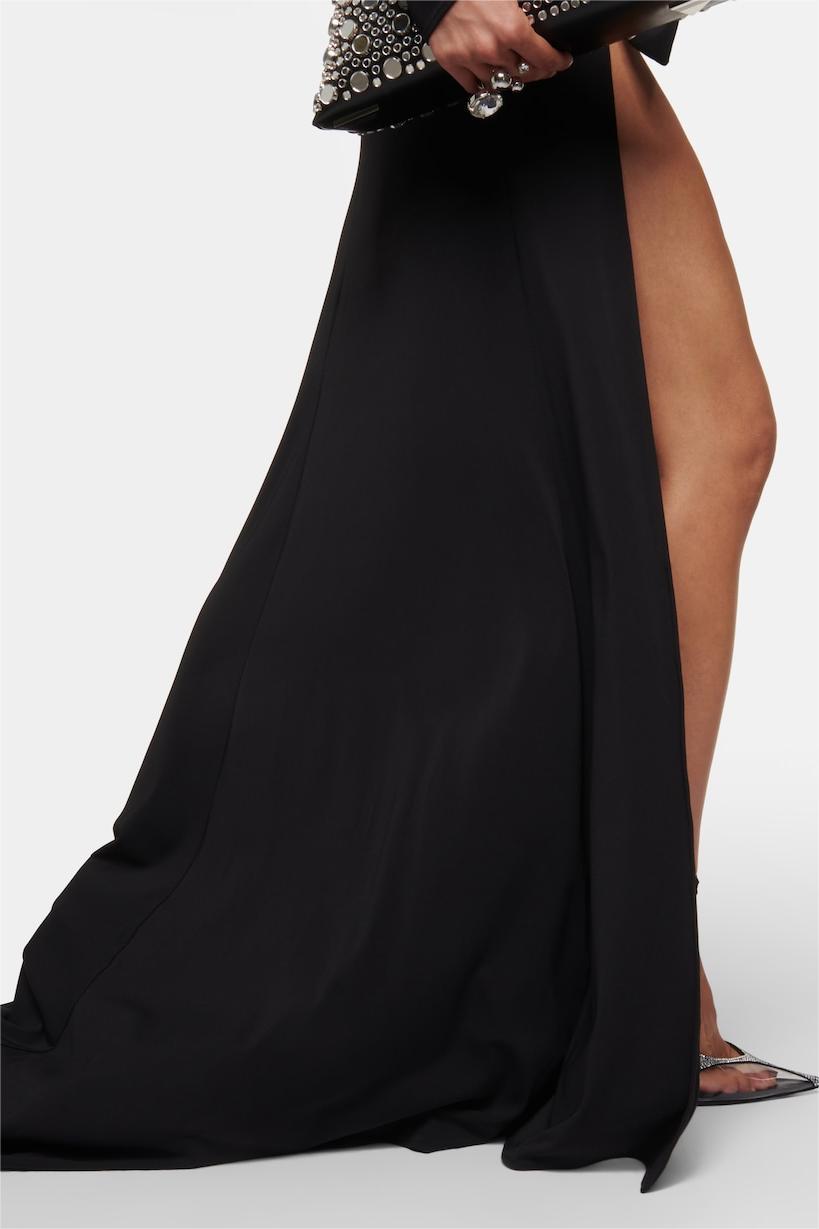 Bow Long Sleeve High Split Maxi Dress