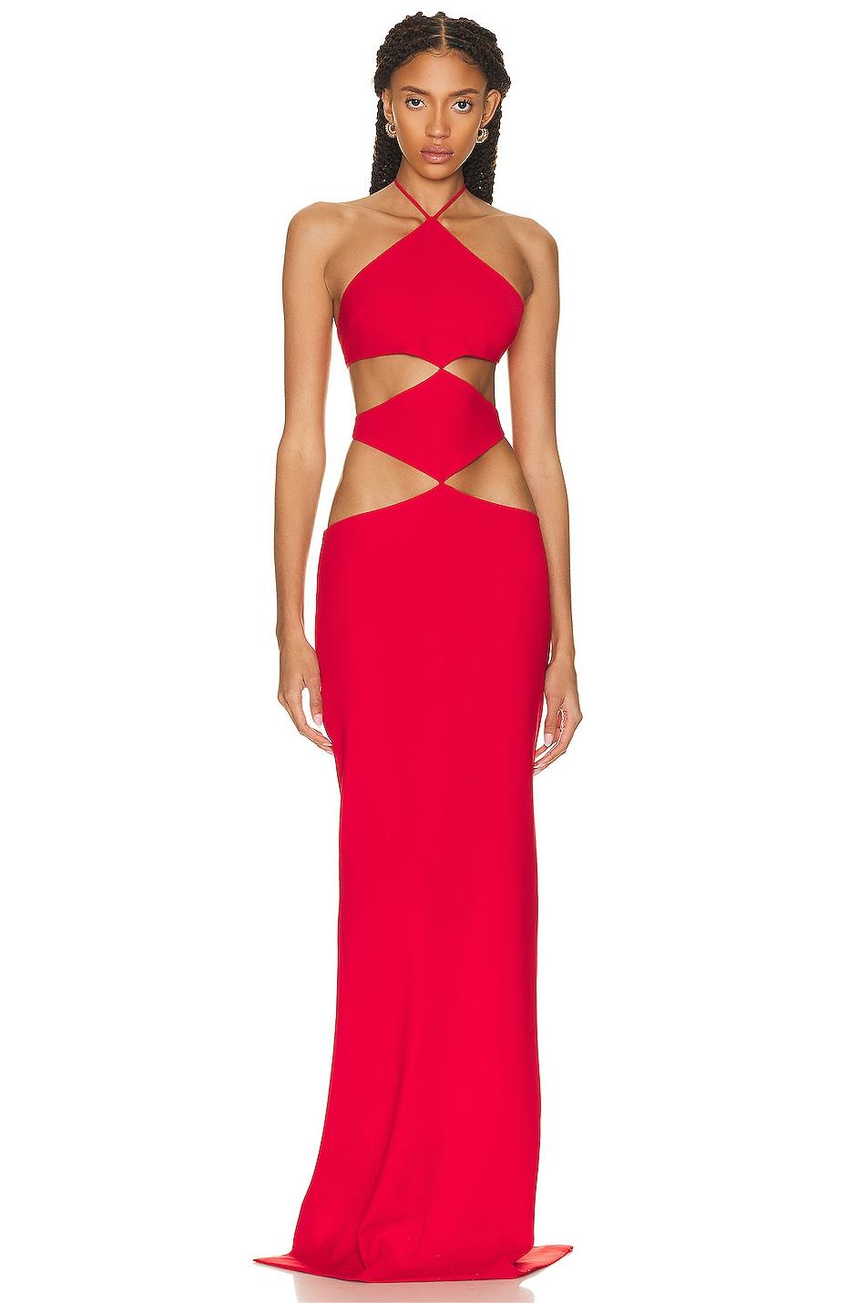 Solid Cut-Out Halter Neck Maxi Dress