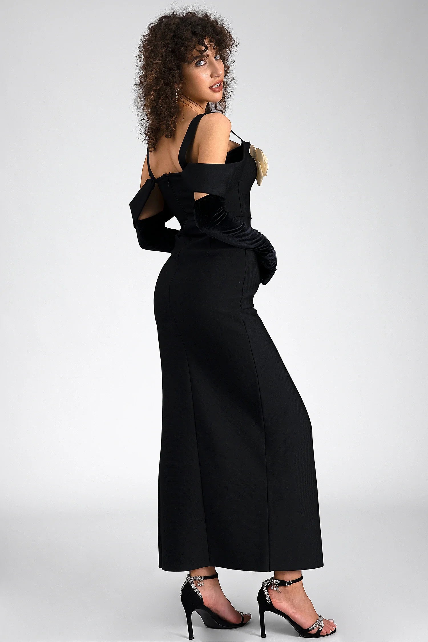 3D Flower Slip Maxi Dress With Gloves