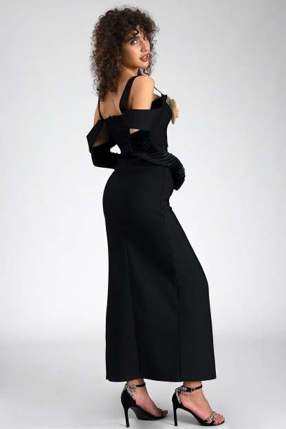 3D Flower Slip Maxi Dress With Gloves