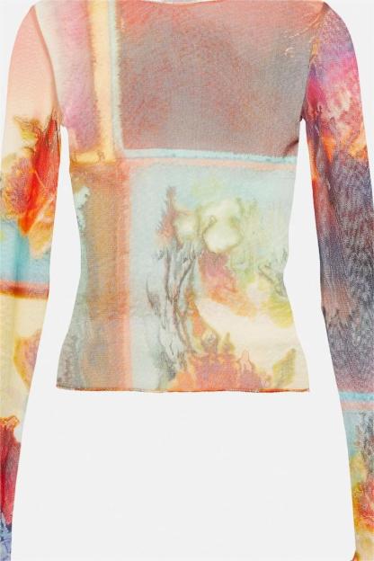 Floral Mesh Long Sleeve Top & Hight Waist Mini Skirt Set