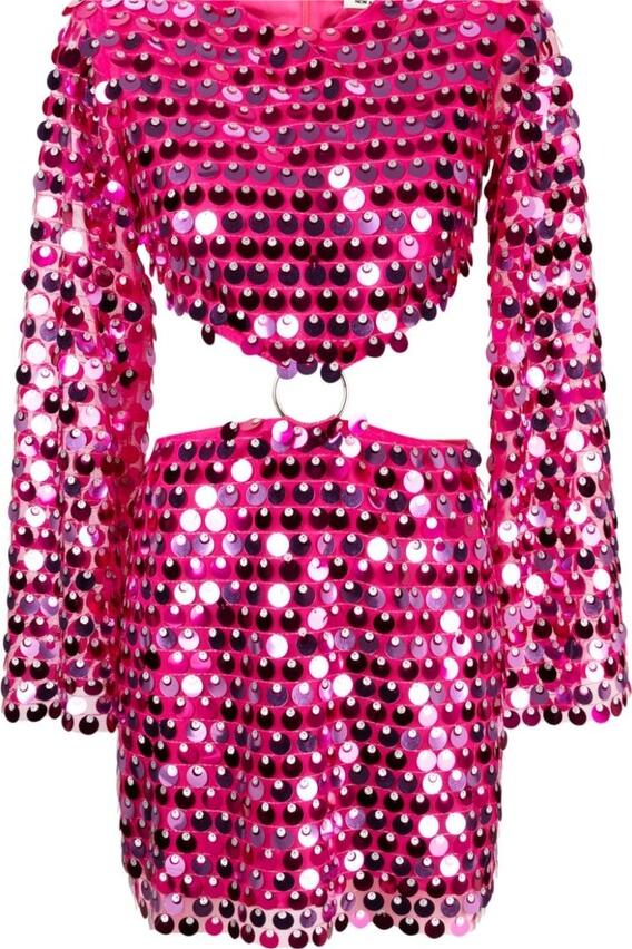 Sequin Round Neck Long Sleeve Mini Dress