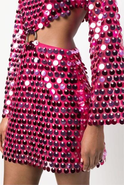 Sequin Round Neck Long Sleeve Mini Dress