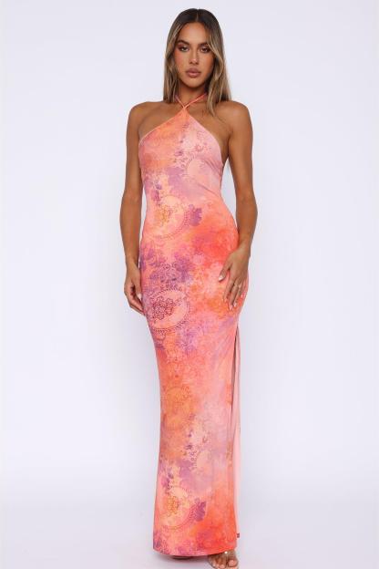 Floral Halter Neck Sleeveless Midi Dress