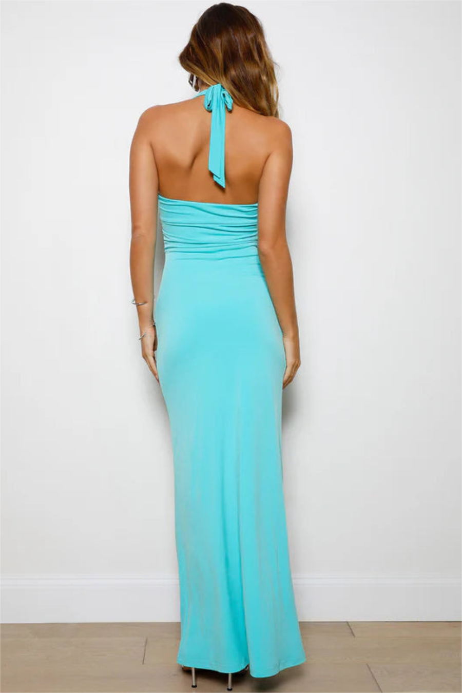 Solid Cut-Out Shirring Midi Dress