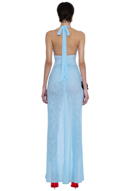 3D Flower Mesh Sleeveless Midi Dress