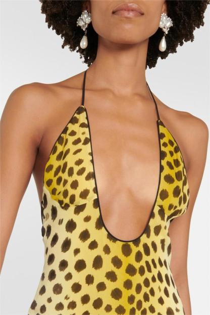 Leopard Print Halter Neck Maxi Dress