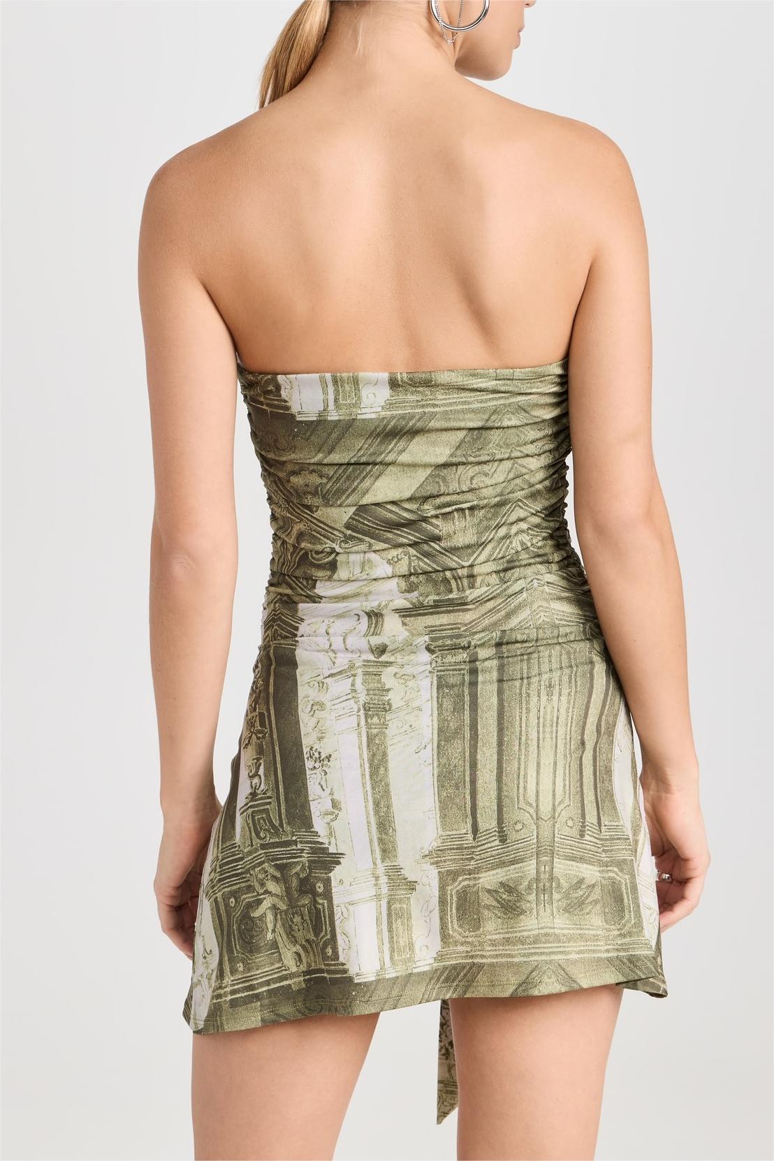 Palace Print Off-Shoulder Mini Dress With Belt