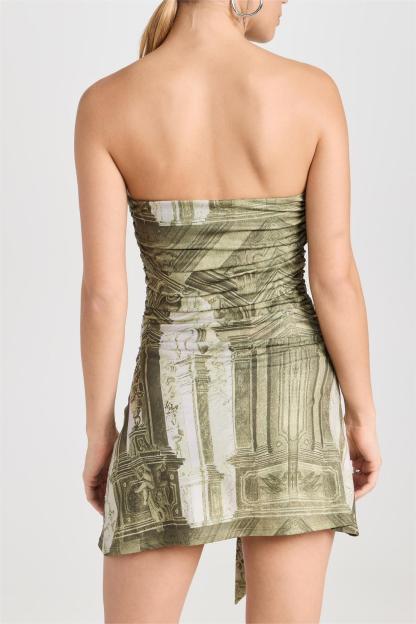 Palace Print Off-Shoulder Mini Dress With Belt