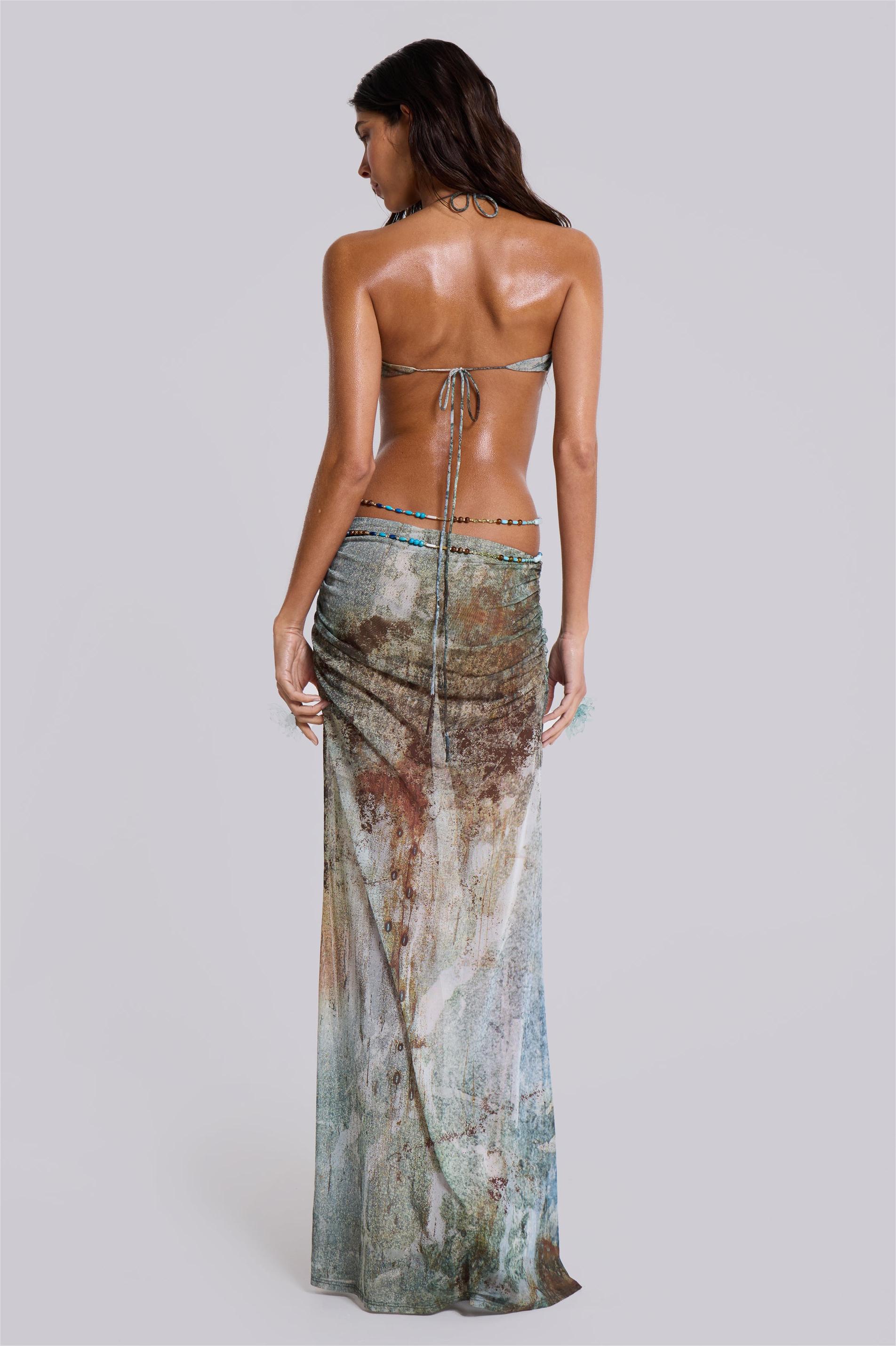 Mesh Cut-Out Backless Split Midi Dress