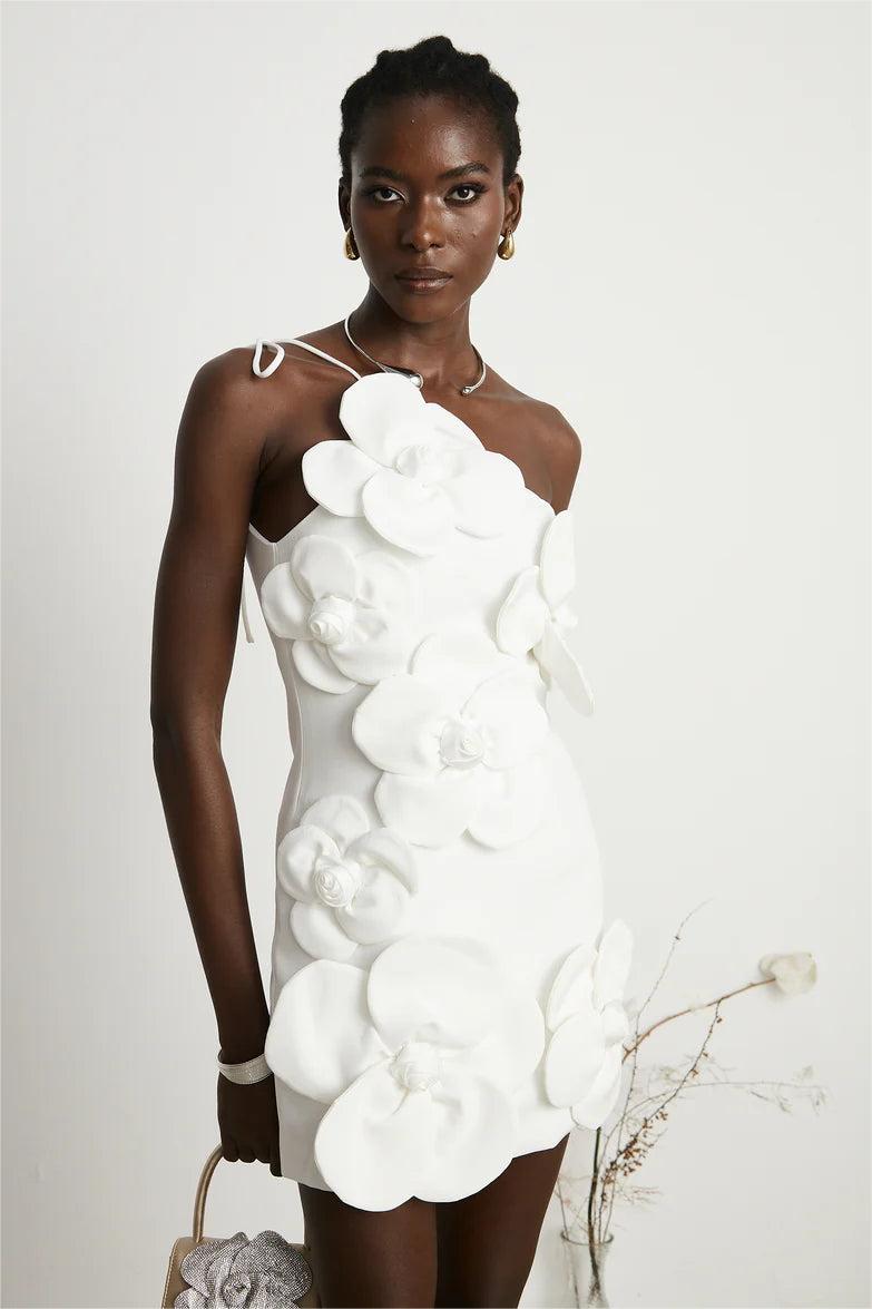 3D Flower Halter Neck Backless Mini Dress