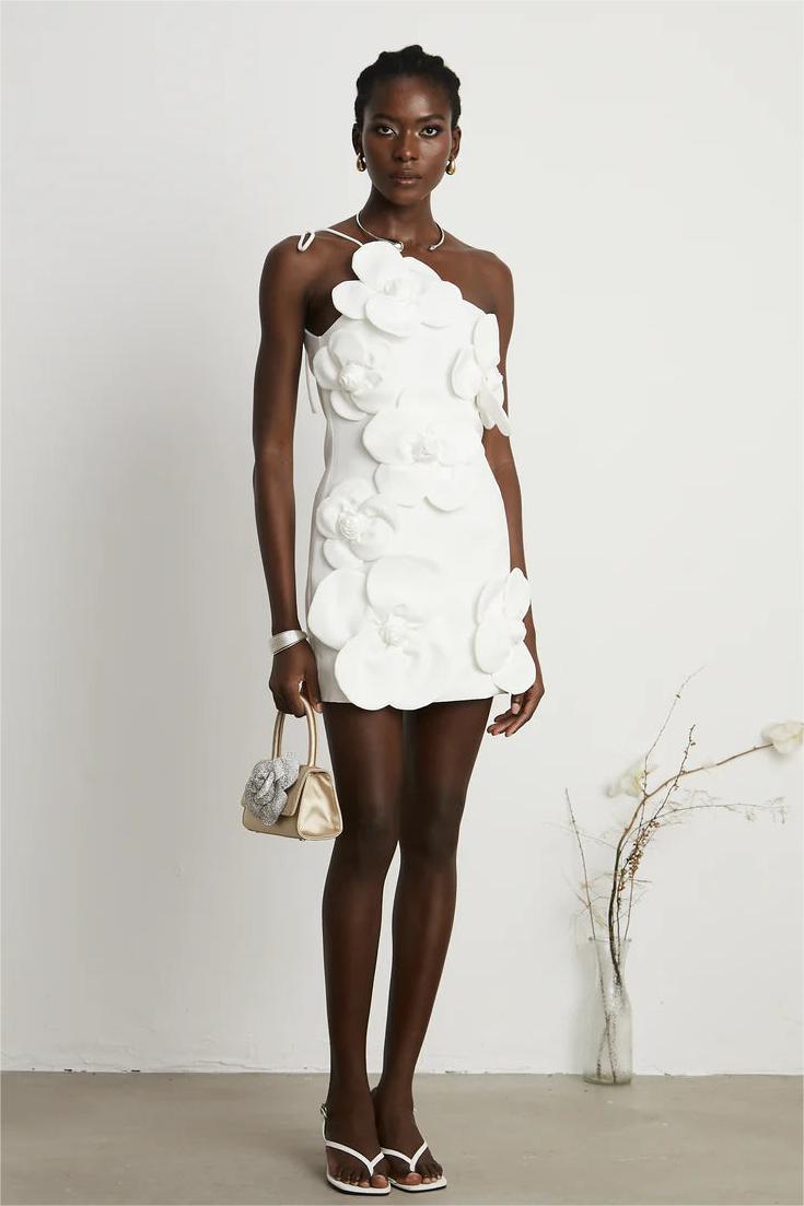 3D Flower Halter Neck Backless Mini Dress