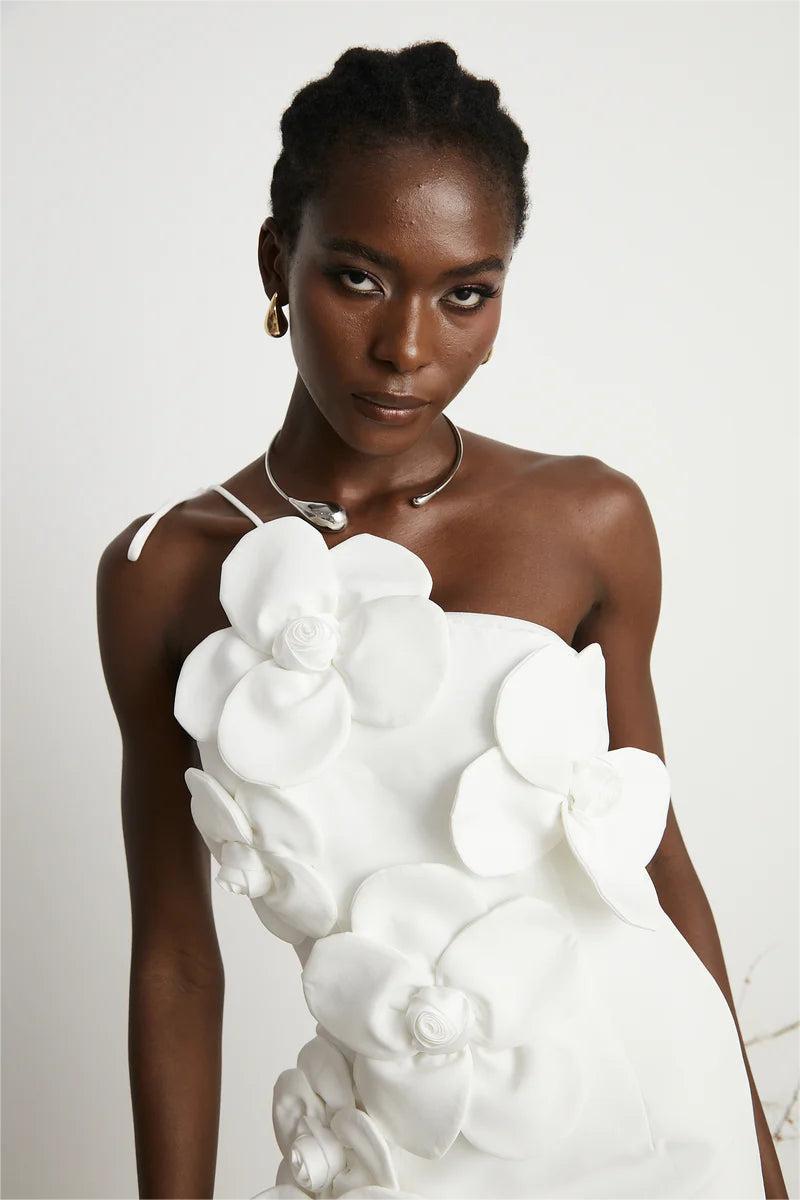 3D Flower Halter Neck Backless Mini Dress