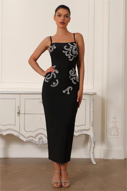 Bandage Rhinestone Slip Midi Dress