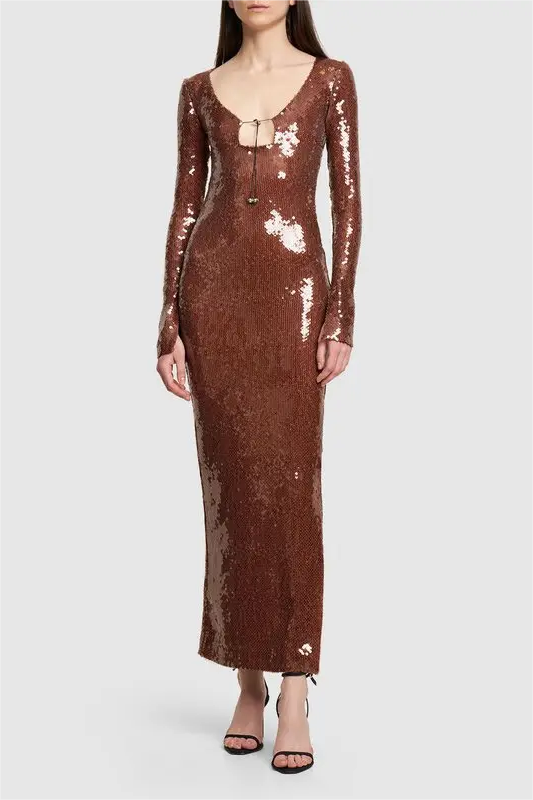 Sequin Long Sleeve Maxi Dress