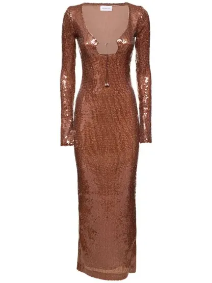 Sequin Long Sleeve Maxi Dress