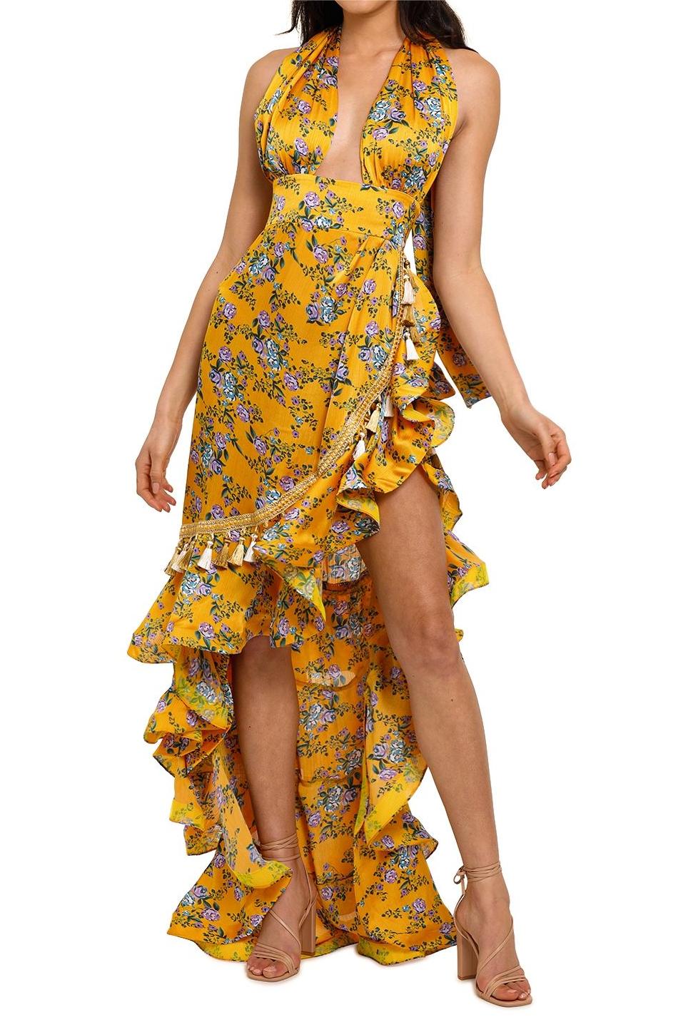 Floral Ruffle Halter Neck Midi Dress