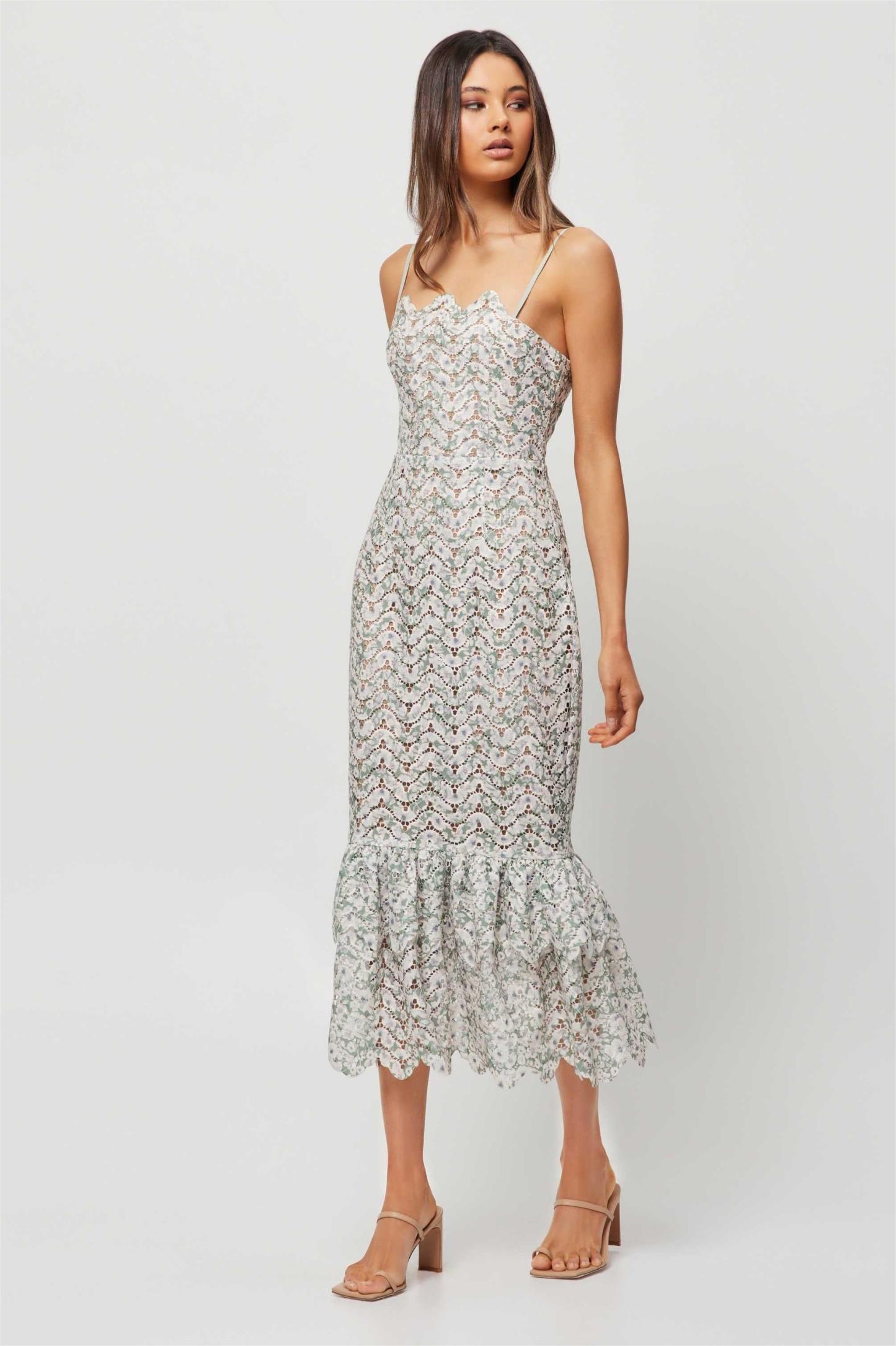 Floral Ruffle Hem Slip Midi Dress