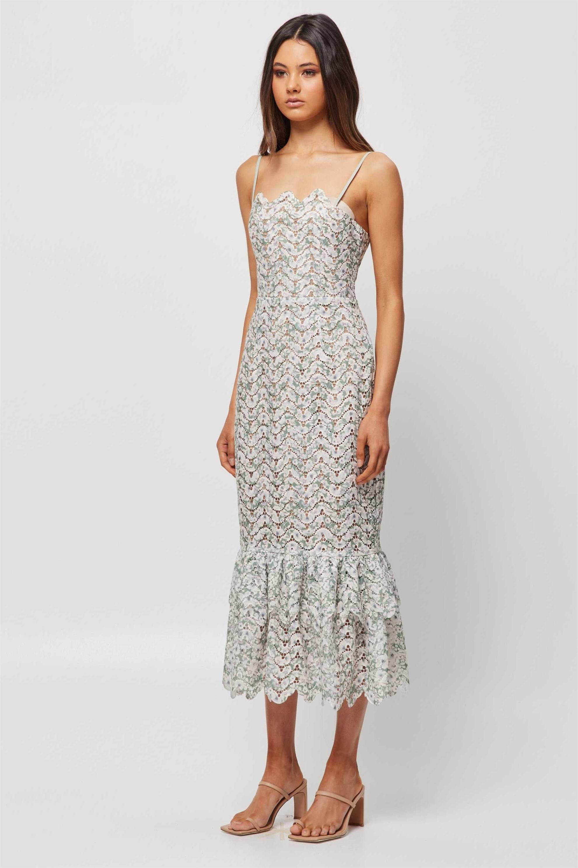 Floral Ruffle Hem Slip Midi Dress