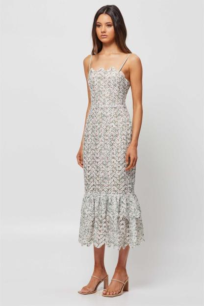 Floral Ruffle Hem Slip Midi Dress