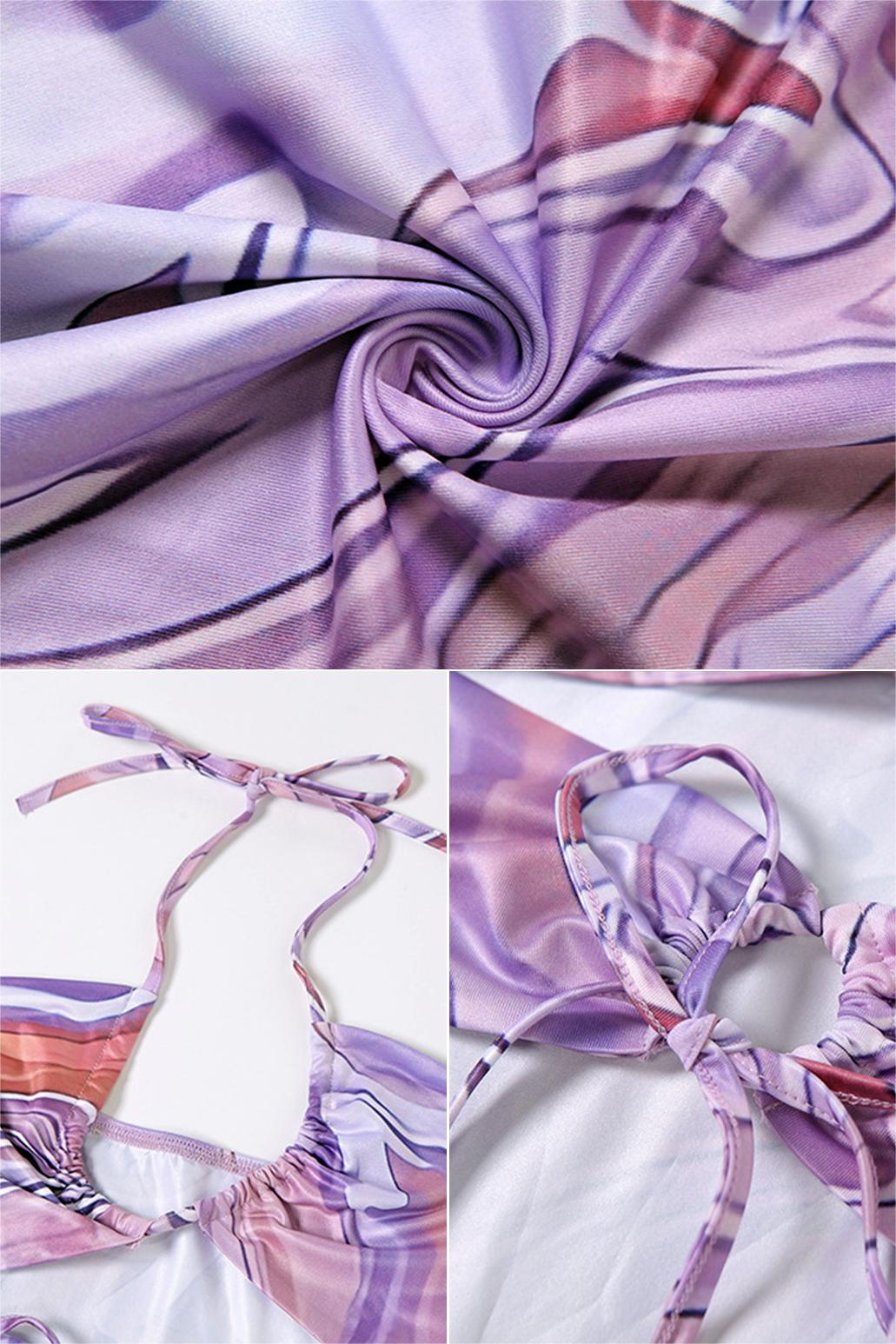 Abstract Print Lace Up Ruched Mini Dress