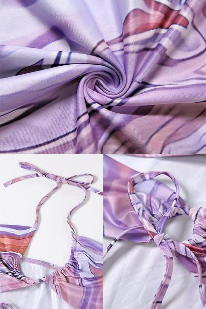 Abstract Print Lace Up Ruched Mini Dress