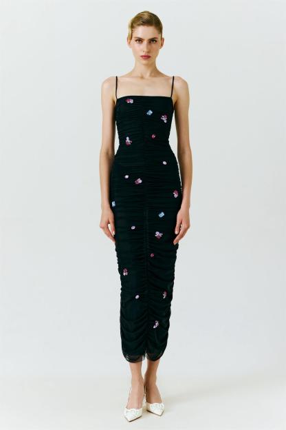 Rivet Gather Slip Midi Dress