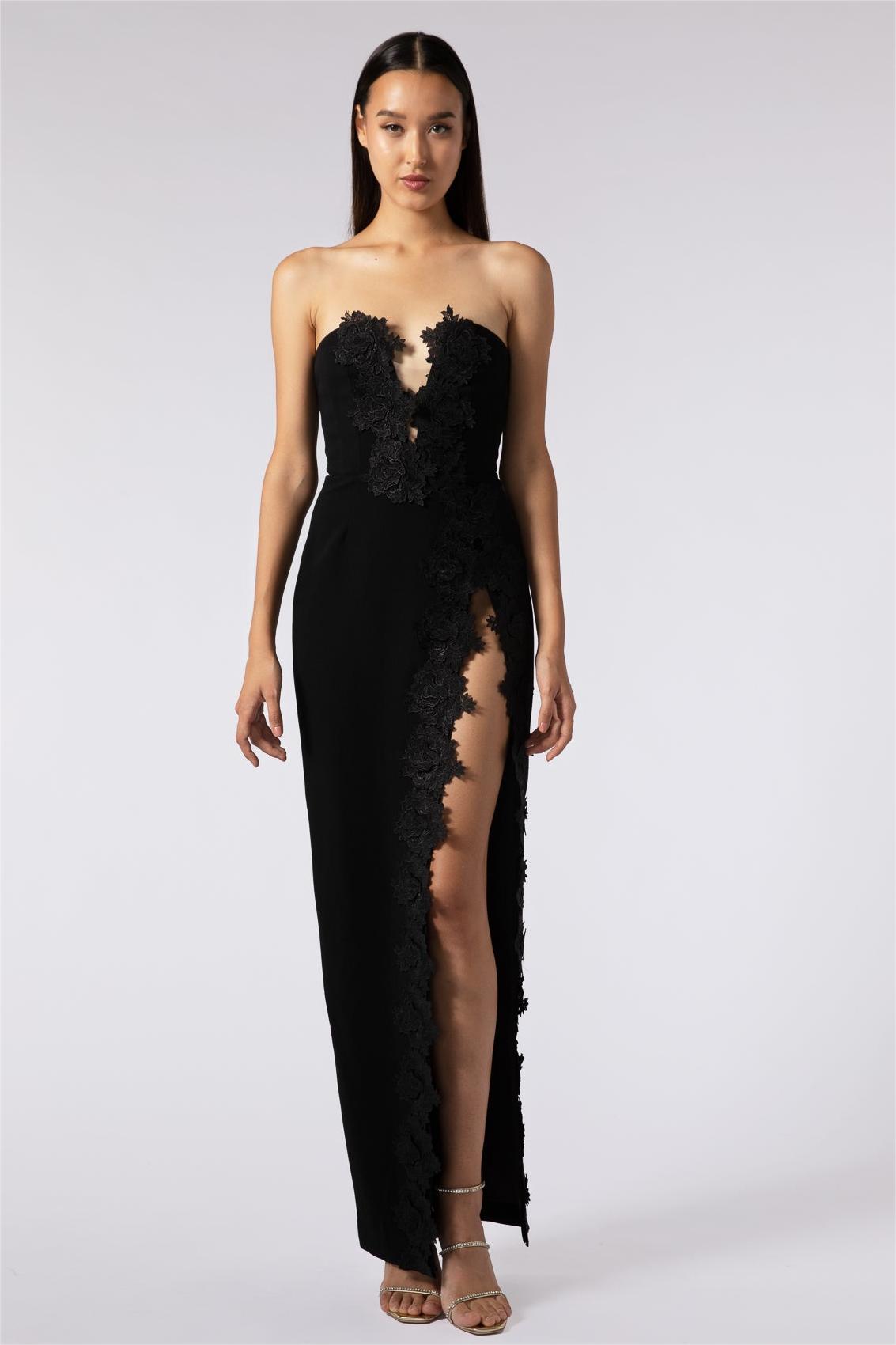 Solid Lace Strapless Maxi Dress