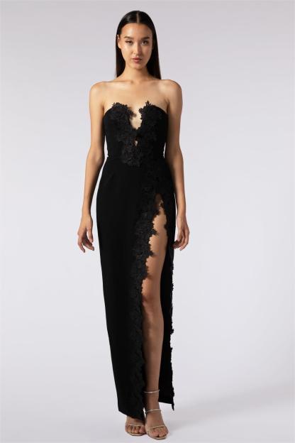 Solid Lace Strapless Maxi Dress