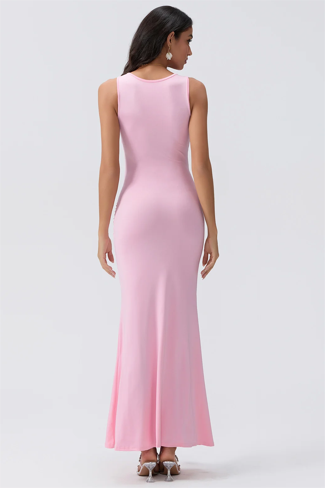 Solid Knotted Sleeveless Lace Up Midi Dress