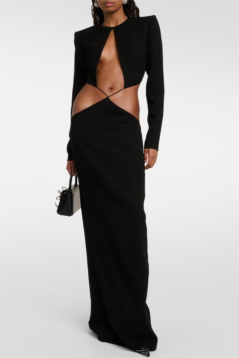 Solid Long Sleeve Cut-Out Maxi Dress