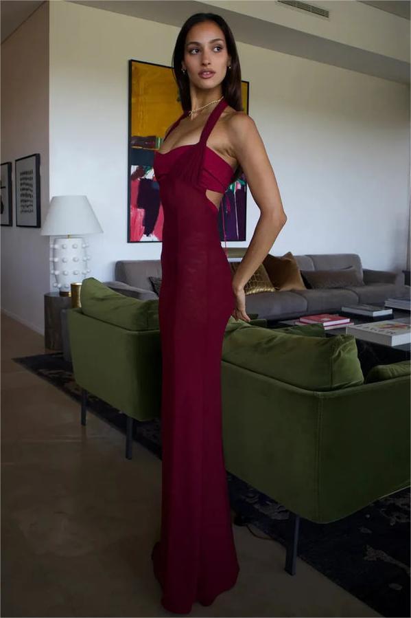 Halter Neck Sleeveless Mesh Splicing Midi Dress