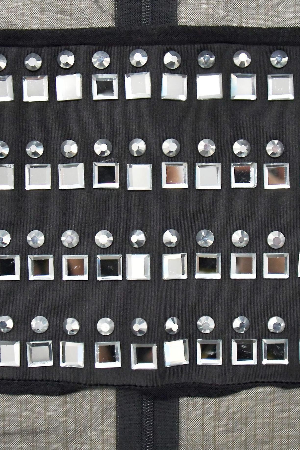 See Through Long Sleeve Rhinestone Maxi Dress