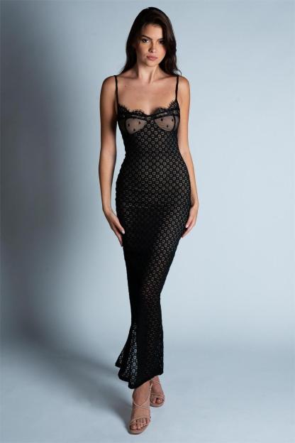 Solid Lace Sleeveless Split Maxi Dress